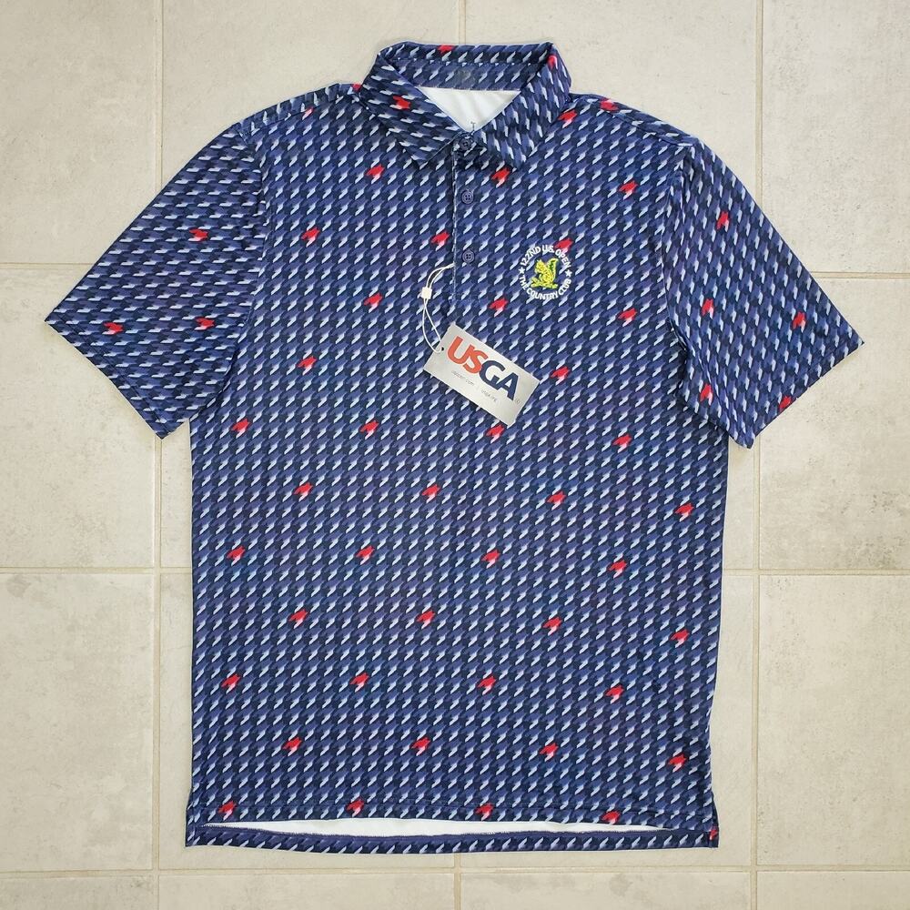 USGA Men's Medium 122nd US Open Logo Navy Golf Polo Shirt Houndstooth Pattern